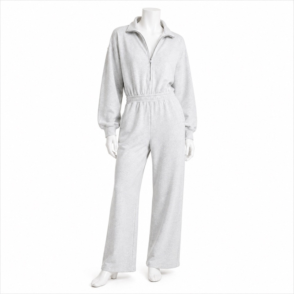 Abercrombie Fitch Long Sleeve Half Zip Fleece Jumpsuit Women's Small Gray Cozy